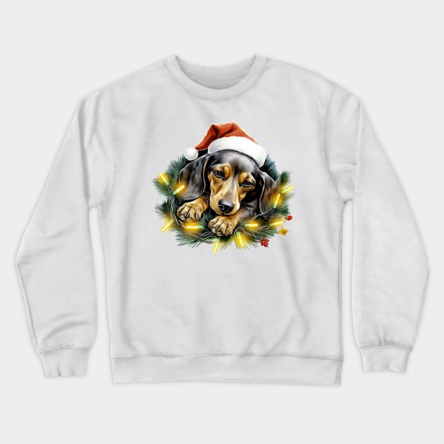 Lazy Dachshund Dog at Christmas Crewneck Sweatshirt by Chromatic Fusion Studio